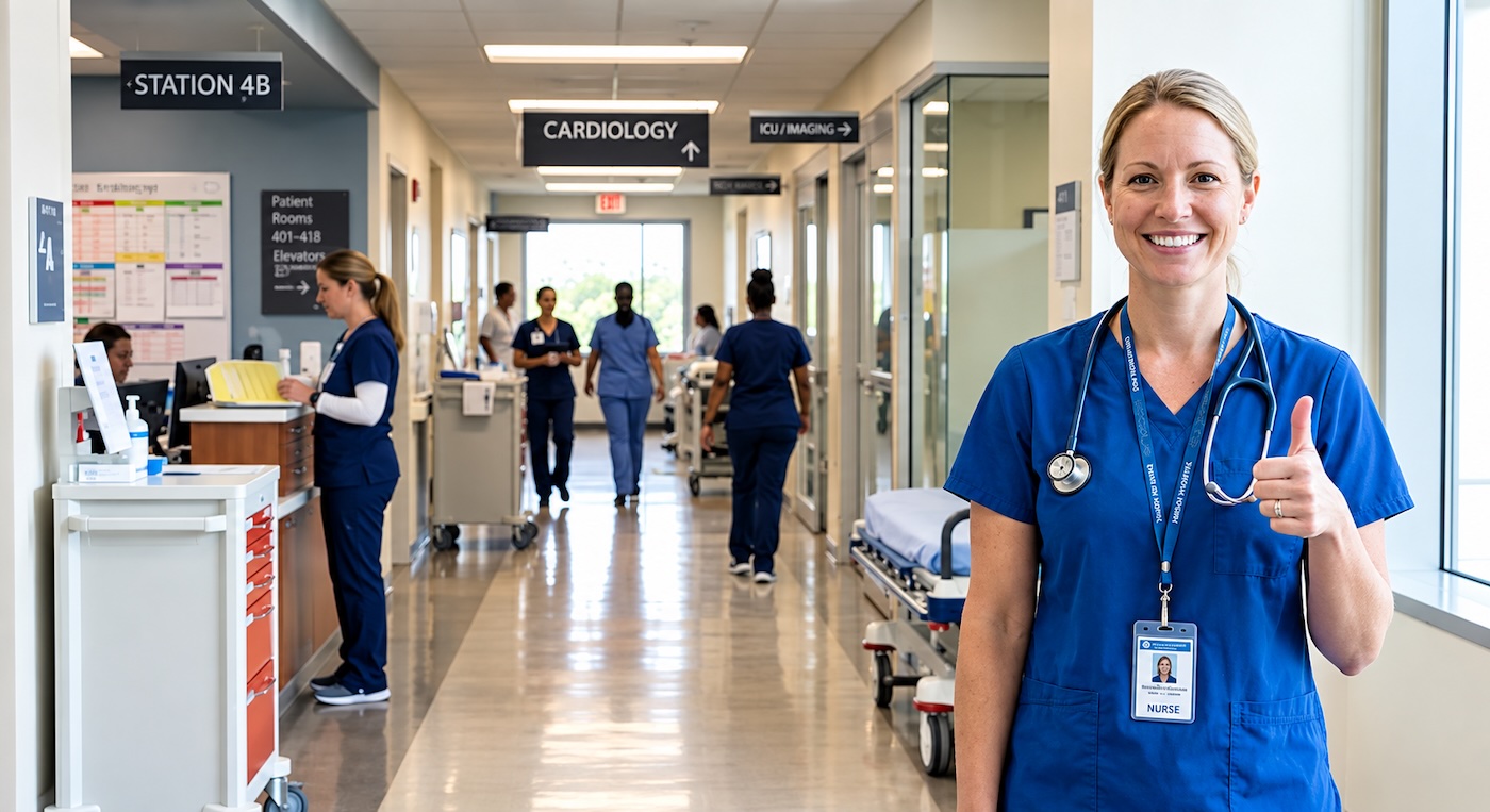 Professional female doctor or healthcare professional in clinical attire with stethoscope